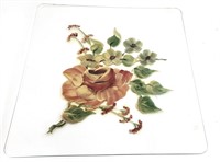 ANTIQUE HAND PAINTED FLORAL GLASS PLATTER