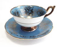 COALPORT Blue & Gold Tea Cup & Saucer Bone China