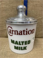 Carnation Malted Milk- milkglass container w/lid