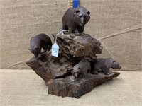 Carved Wood Statue with 4 bears