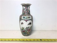White, multicolor floral asian vase