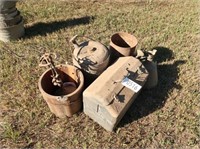 Tool Box, Gas/Water Cans, Wood Bucket