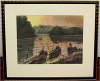 Signed A.B. Ibrahim River Boat Watercolor Painting