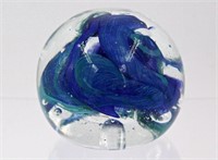 Handmade Blue Swirl Glass Paperweight