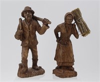 Hand Carved Wood Lumber Jack and Woman w/ Sticks