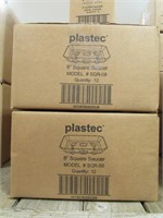 2 BOXES: PLASTEC 8" SQUARE PLASTIC SAUCERS