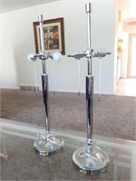 MATCHING CHROME METAL TABLE LAMPS