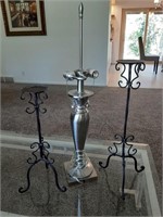BRUSH NICKEL TABLE LAMP & CANDLE HOLDERS