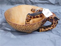 Hand Carved African Style Giraffe Wood Bowl