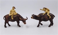 Old Spanish Sculptures of Boy & Girl Riding Ox