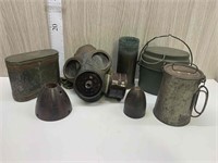 QTY OF MILITARY ITEMS INCLUDES FOOD TIN, BILLY,