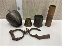 QTY OF TRENCH ART AND OLD CONVICTS HANDCUFFS