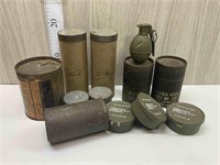 QTY OF ASSORTED MILITARY TINS, CANNISTERS AND