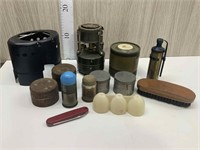 QTY OF ARMY TINS, BURNER AND SOLDERING KIT