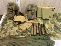 QTY OF CAMO GEAR AND ASSORTED MILITARY SHELLS