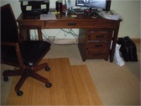 Oak Desk, Chair & Filing Cabinet  60x26x29