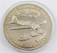 WW2 Pearl Harbor Liberia 5 Dollar Coin