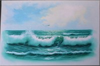 Signed Ocean Surf Oil Painting