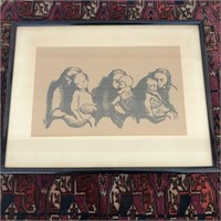 Kathe Kollwitz Print in Frame "Mother & Children"