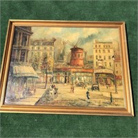 Moulin Rouge French Street Scene Signed A. Tosi