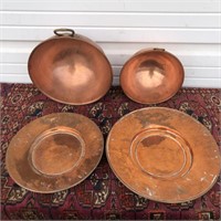 French and English 4 Piece Copper Plates & Bowls