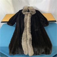Black Mink Fur Coat Trimmed with Fox