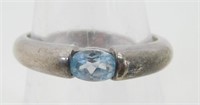 Sterling Silver Aquamarine Ring - Size 8