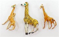 3 Vintage Giraffe Animal Brooches Pins