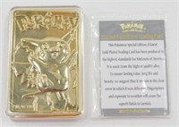 23k Gold Plated Pikachu Pokemon Trading Card w/