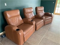 3 Leather Reclining Theater Chairs