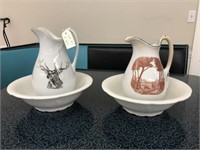 2 Wash Bowl and Pitcher Assembled Sets