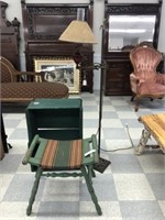 Floor Lamp, Vanity Stool and Two Crates