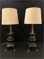 Pair of Pot Belly Stove Table Lamps