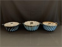 3 Cast Iron Blue Enameled Bundt Pans