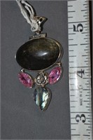 Sterling Abalone, Pink Sapphire, Silvery Stone