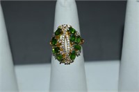 Gold Toned Sterling Green Topaz & CZ Ring