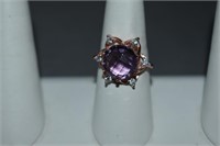 Purple Fluorite Sterling Ring W/ CZ
