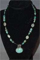 Turquoise, Smokey Quartz, Prehnite Beaded Necklace