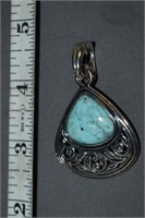 Sterling Turquoise Barse Pendant 2.25"