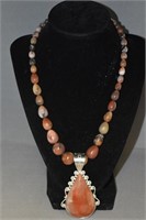 Agate Beaded Necklace Sterling