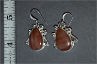 Agate Sterling Pierced EArrings, Ring Size 6