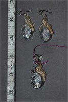 Sterling Topaz Pierced Earrings & Pendant Set