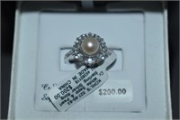 Pearl & LC White Sapphire Sterling Ring