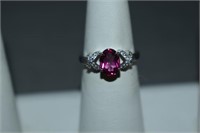 Sterling Pink Sapphire Ring Size 6.25