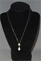 Peridot, Pearl Floral Sterling Pendant Necklace