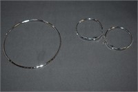 Thin Sterling Bangle Bracelet, Pierced Earrings