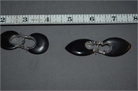 2 Pair of Black Wood Sterling Pierced Earrings