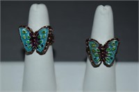 2 Barse Painted Butterfly Rings Bronze