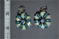 Blue & Green Toned Pierced Floral Earrings