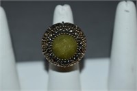 Green Agate Bronze Ring, Pierced Earrings